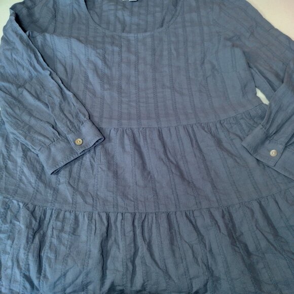 J Jill Blouse XS Blue Lightweight Woven Cotton Tiered Long Sleeve Pullover - Picture 6 of 8